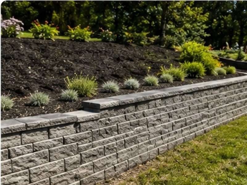 Segmental block retaining wall with a capped top course and planted bed above